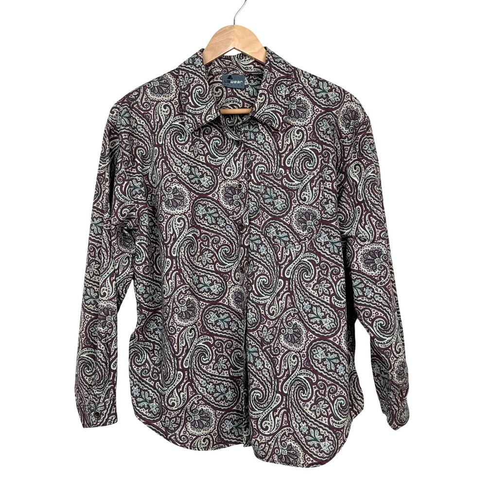 Lizwear Petite Cotton Paisley Button Front Shirt Relaxed Vintage 90s Heritage L